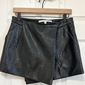 DIANE  VON FURSTENBERG Skirt Womens 2 Black Faux Leather Wrap Mini Casual Adult